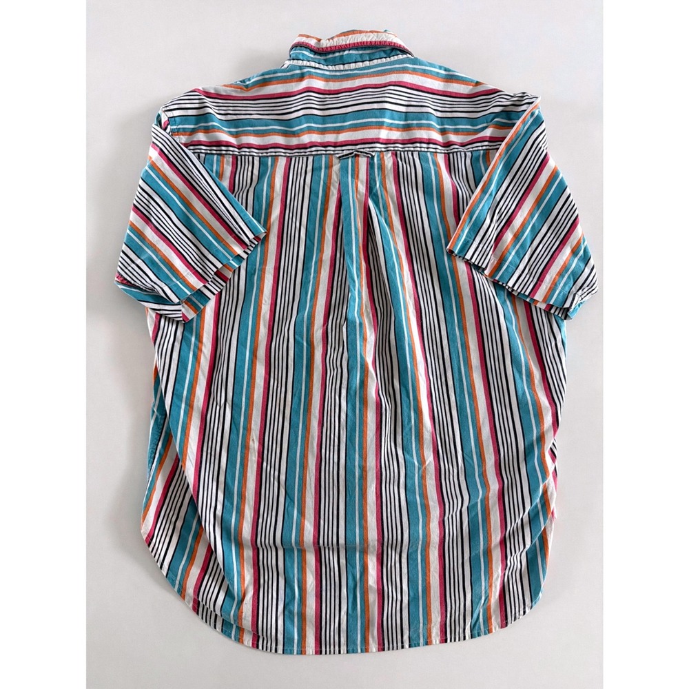 Vintage 1990s Pache Mens Large Multicolor Striped Short Sleeve Button Down Shirt - Picture 2 of 6